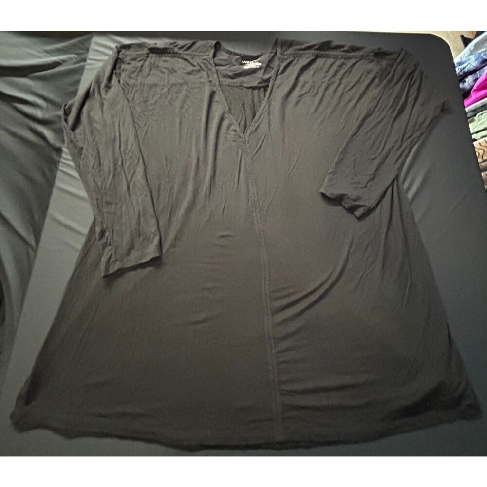 Lane Bryant 18 20 Plus Black Mixed Media Blouse Stitching Pleated Back 7/8 Slv